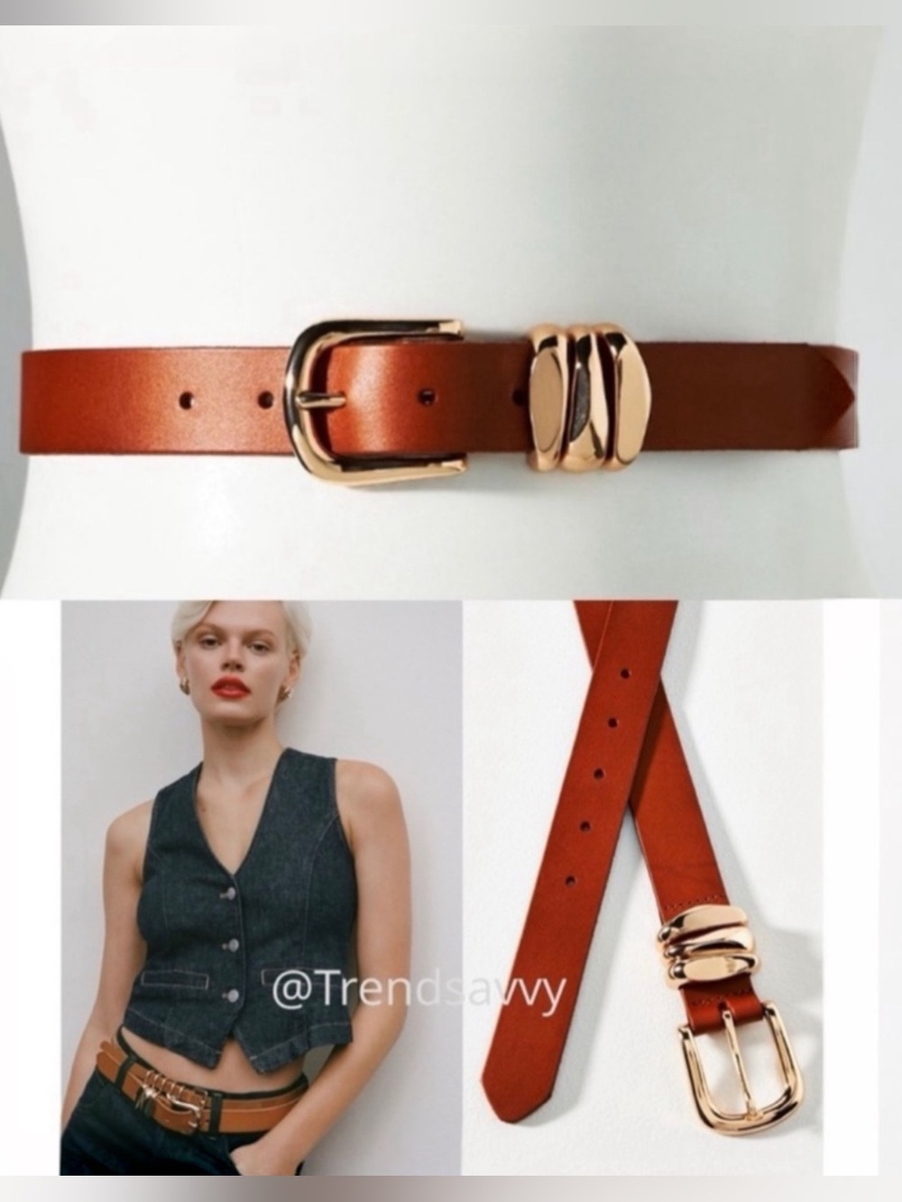 ANTHROPOLOGIE Structured Keeper Belt Brown Leather Gold Buckle Small NWT